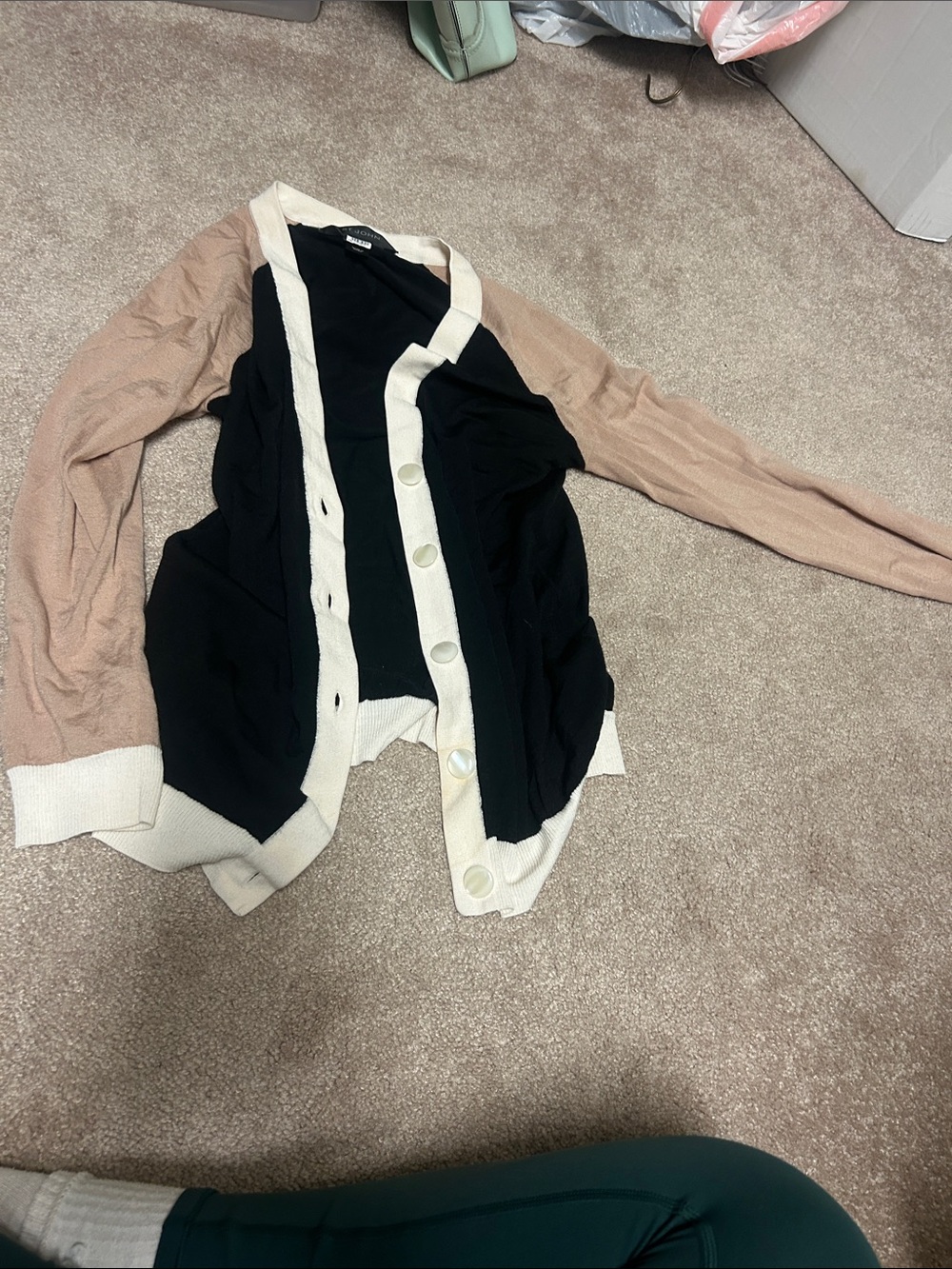 St John Colorblock Button-Front Women’s Cardigan - Black, Cream & Beige